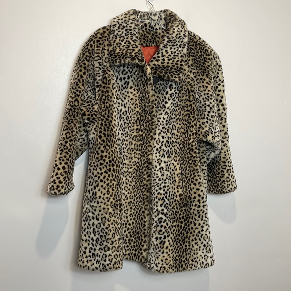 Vintage Animal Print Leopard Faux Fur Car Coat Oversized Size S